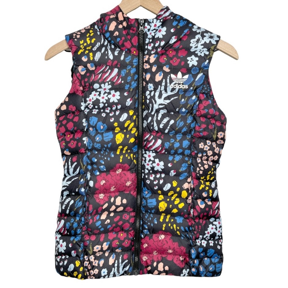 NEW adidas Originals Slim Floral Hooded Puffer Vest AOP
